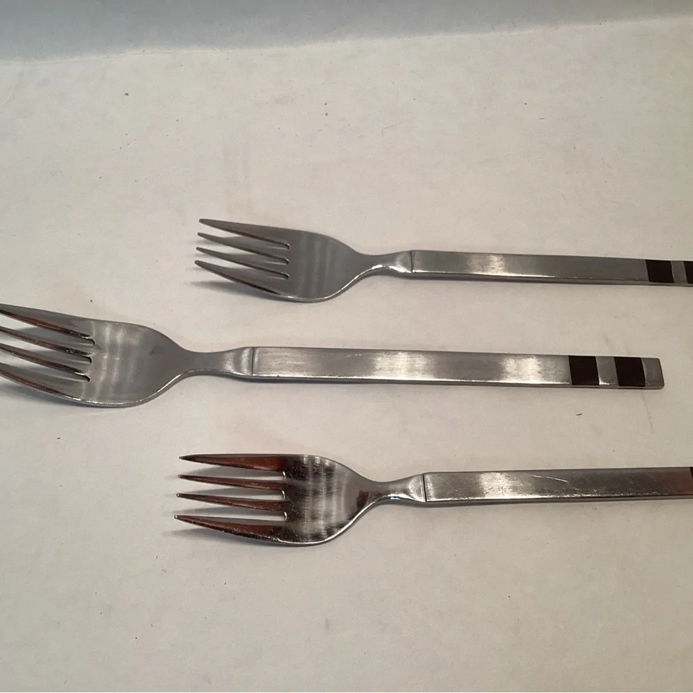 3 Stanley Roberts CROSSPOINT Forks Dinner & Salad Wood Inlay Stainless Flatware
